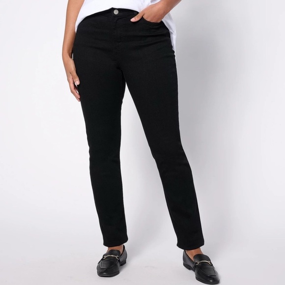 New Denim & Co. Easy Stretch Slim Straight Leg Black Denim Jeans Sze 10 - Picture 1 of 13